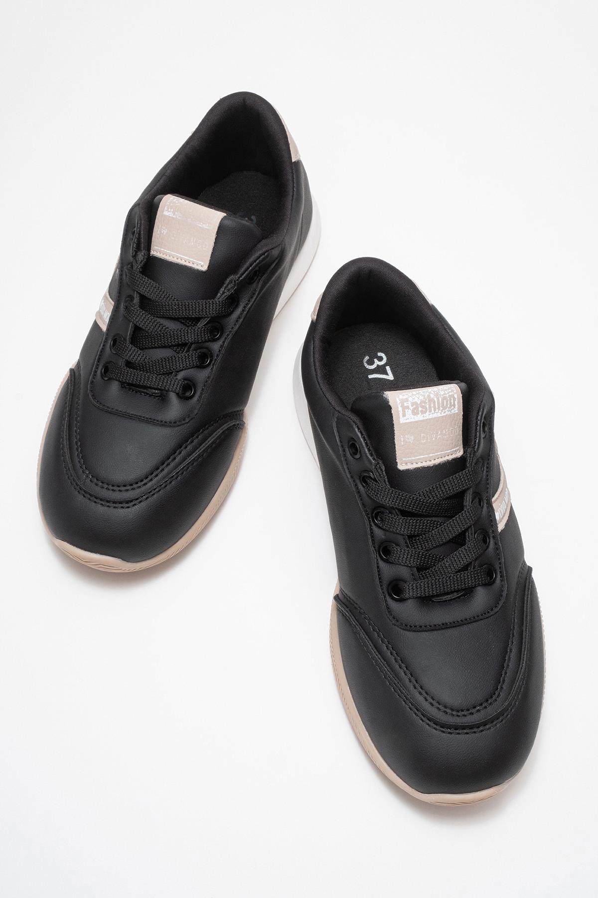 Bağcıklı Kadın Spor Ayakkabı; SİYAH VİZON - Görsel 6