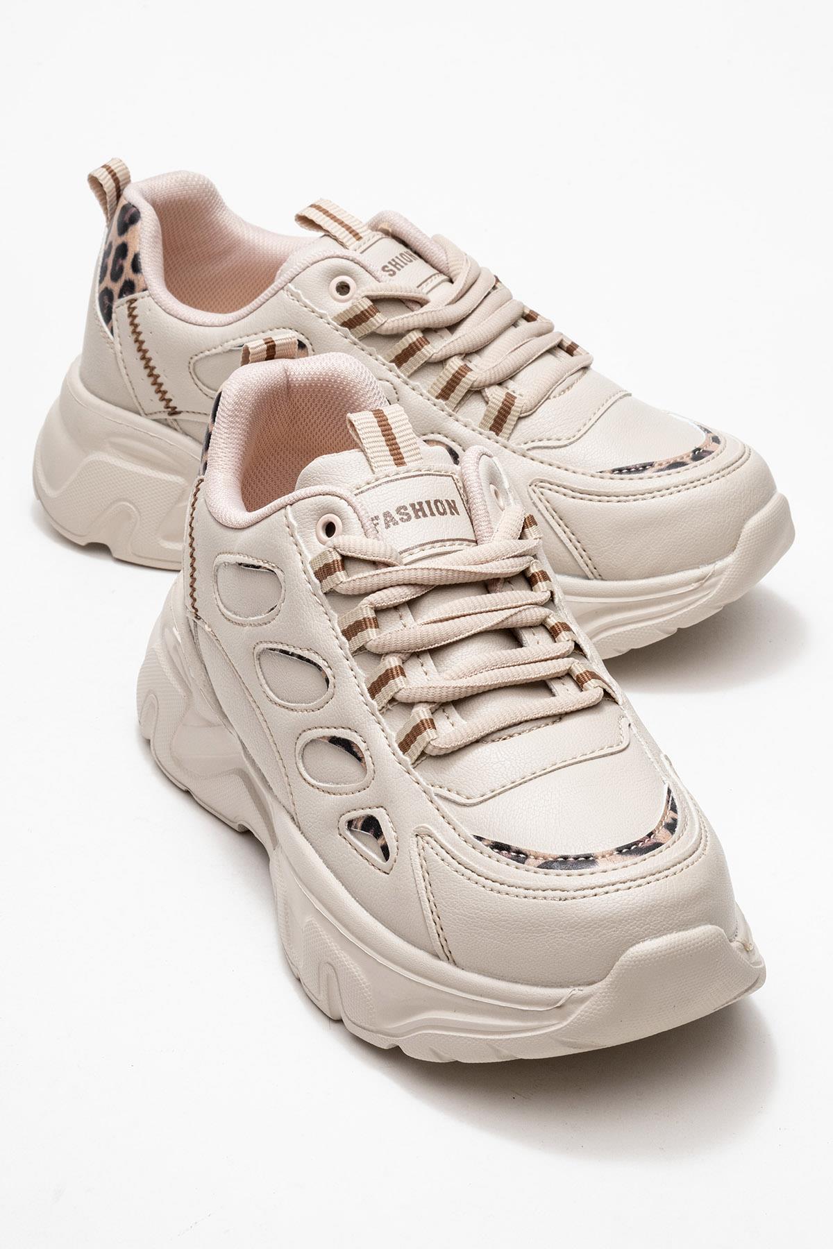 Yan Halka Desenli Kadın Spor Ayakkabı BEJ LEOPAR - Görsel 2