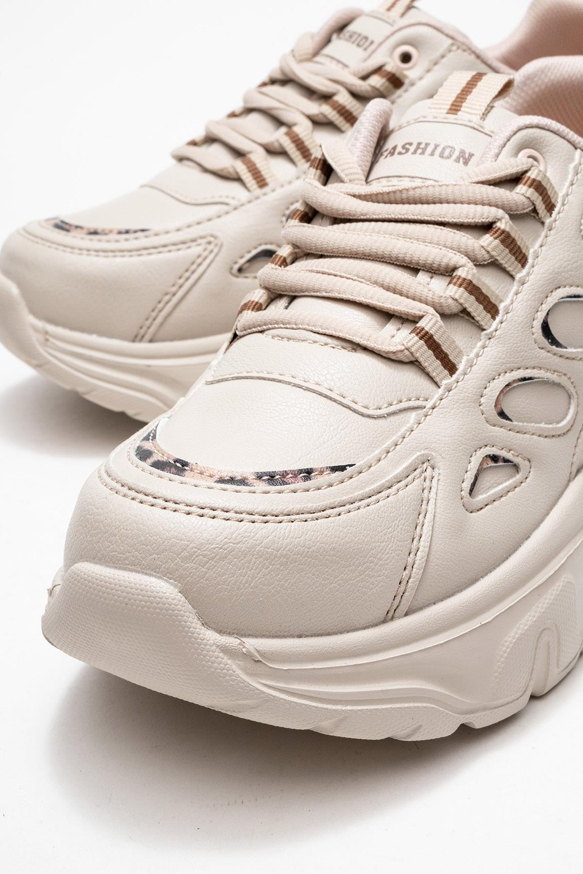 Yan Halka Desenli Kadın Spor Ayakkabı BEJ LEOPAR - Görsel 4