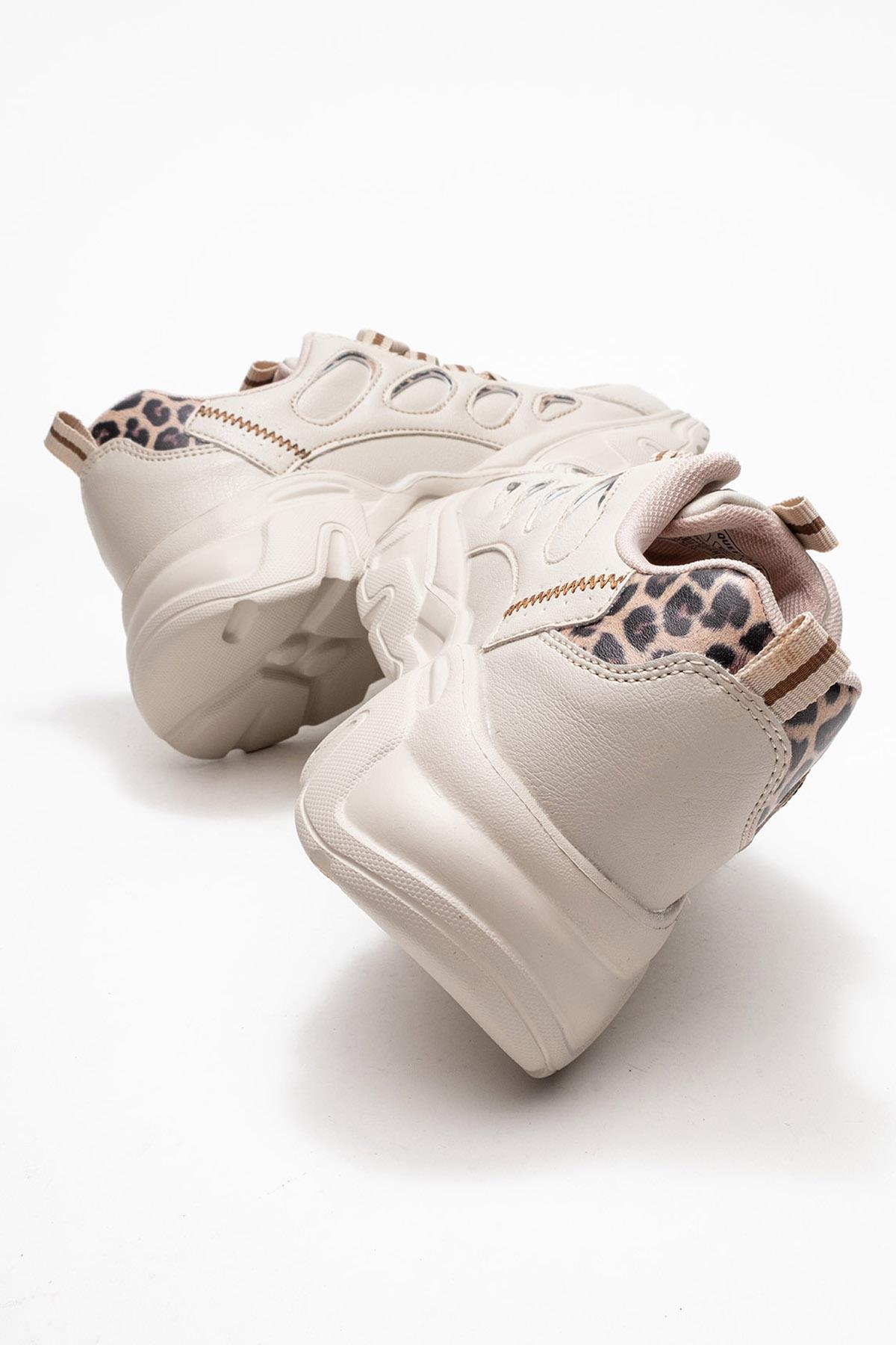 Yan Halka Desenli Kadın Spor Ayakkabı BEJ LEOPAR - Görsel 5