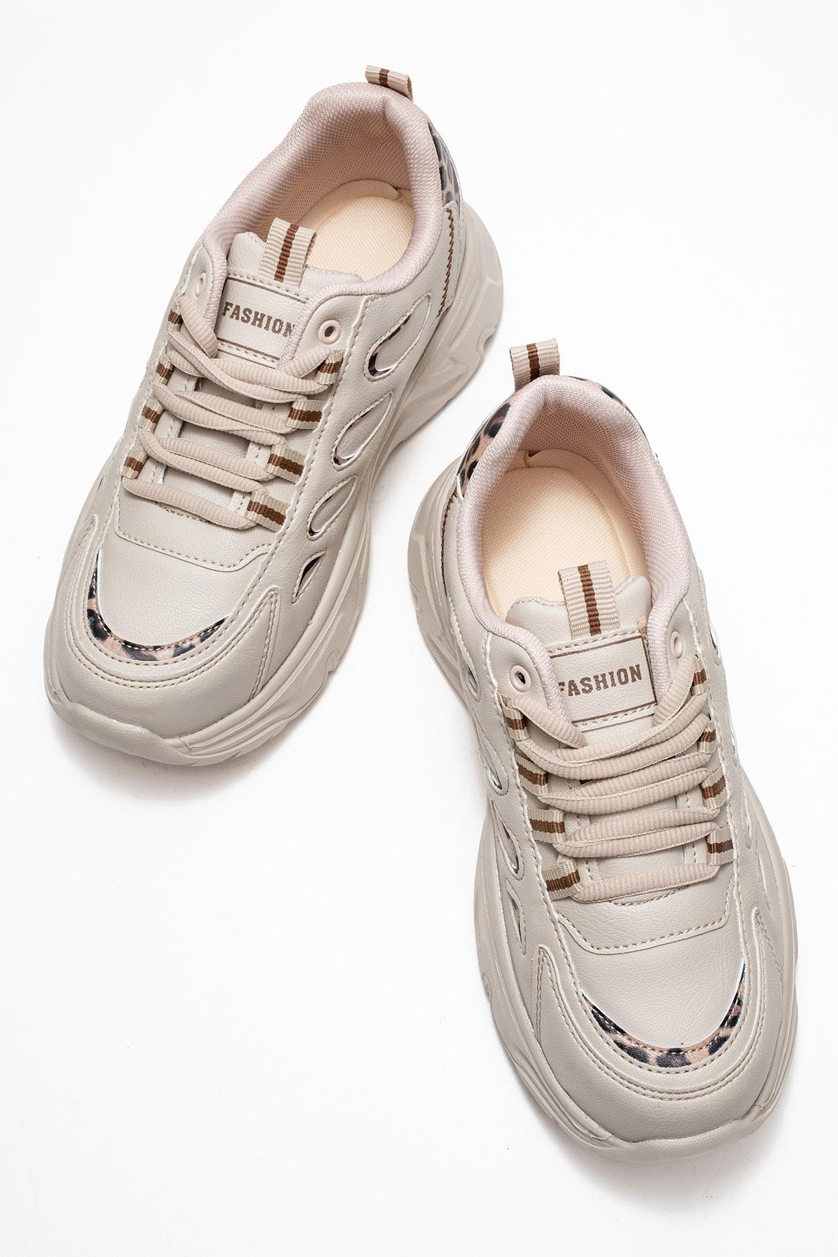 Yan Halka Desenli Kadın Spor Ayakkabı BEJ LEOPAR - Görsel 6