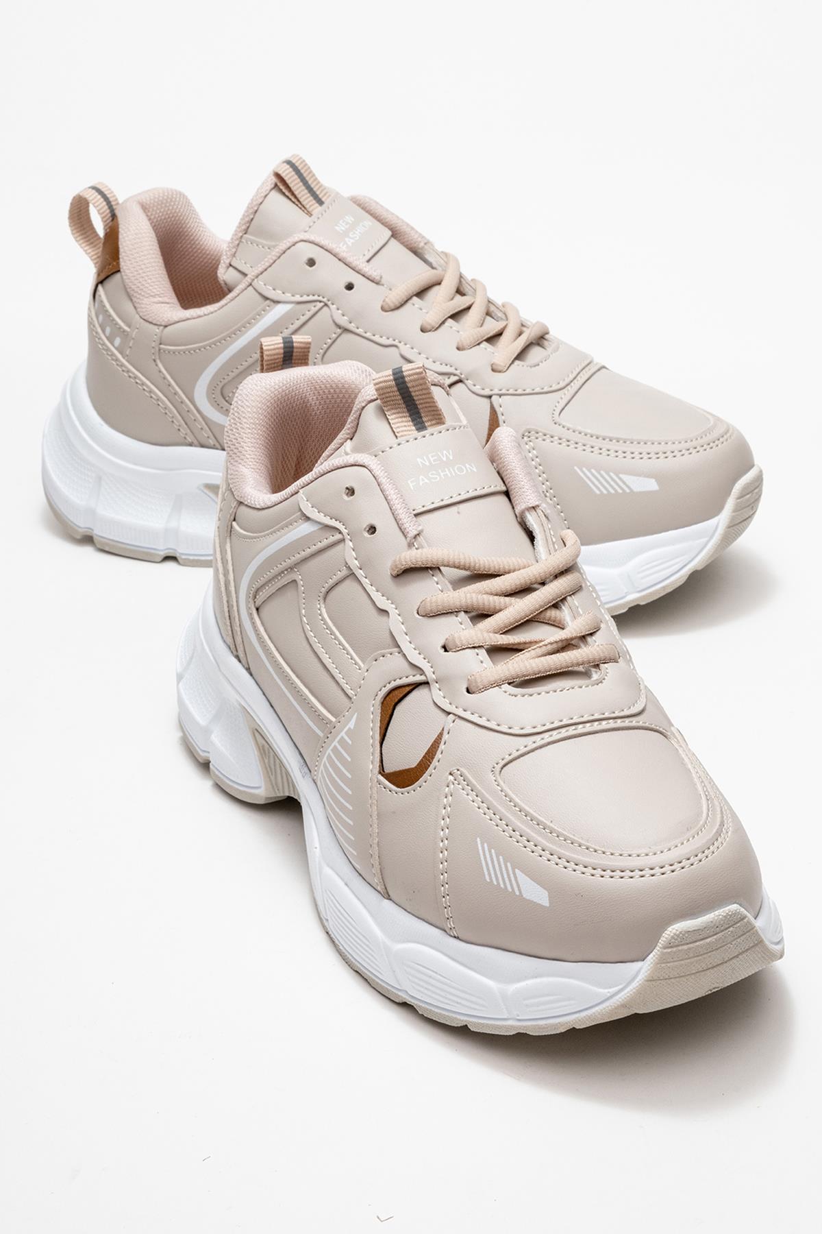 Bağcılklı Kadın Spor Ayakkabı BEJ BEYAZ TABA - Görsel 2