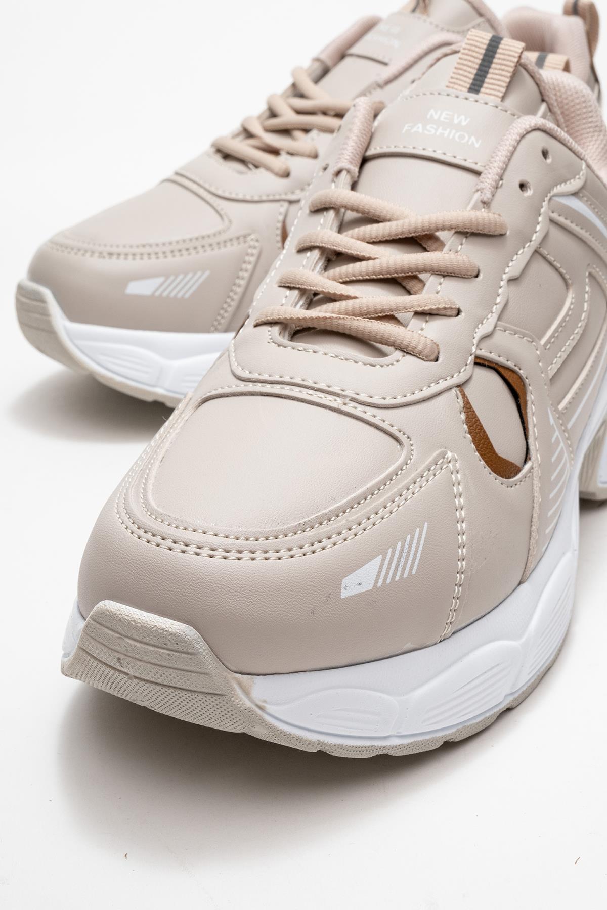 Bağcılklı Kadın Spor Ayakkabı BEJ BEYAZ TABA - Görsel 4