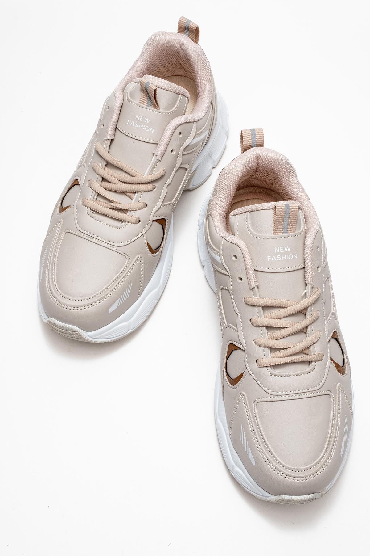 Bağcılklı Kadın Spor Ayakkabı BEJ BEYAZ TABA - Görsel 6