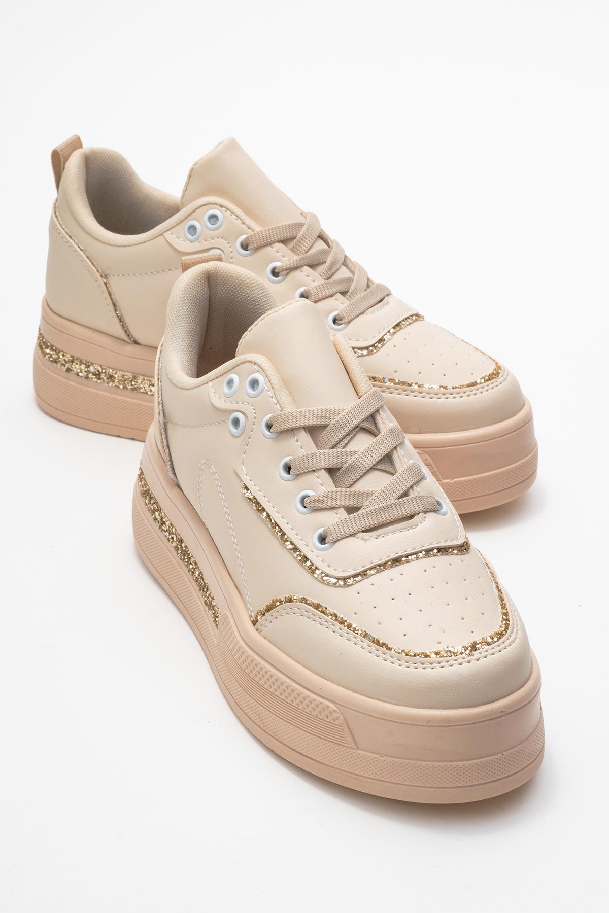 Kadın Taşlı Spor Ayakkabı BEJ ALTIN - Görsel 2