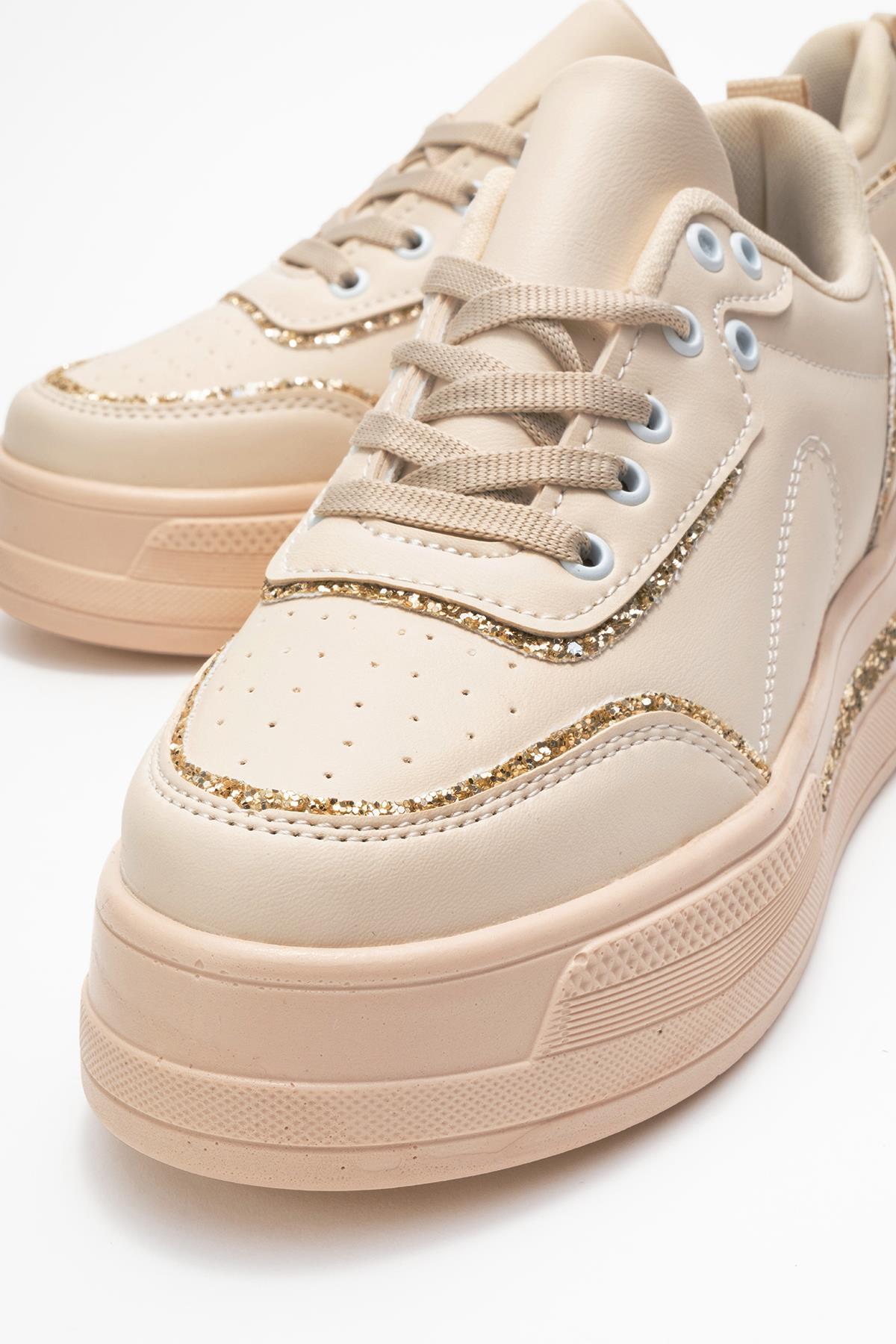 Kadın Taşlı Spor Ayakkabı BEJ ALTIN - Görsel 4