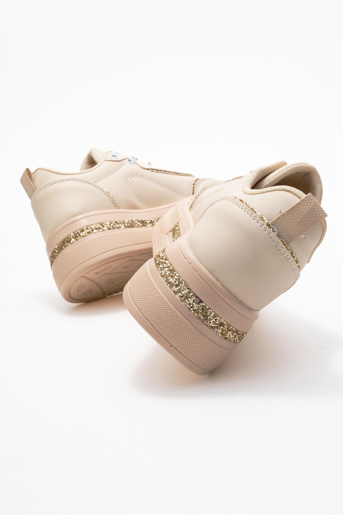 Kadın Taşlı Spor Ayakkabı BEJ ALTIN - Görsel 5