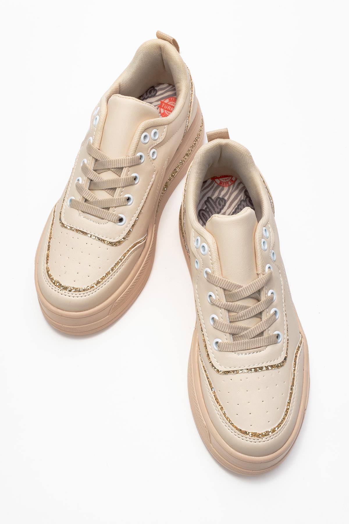 Kadın Taşlı Spor Ayakkabı BEJ ALTIN - Görsel 6