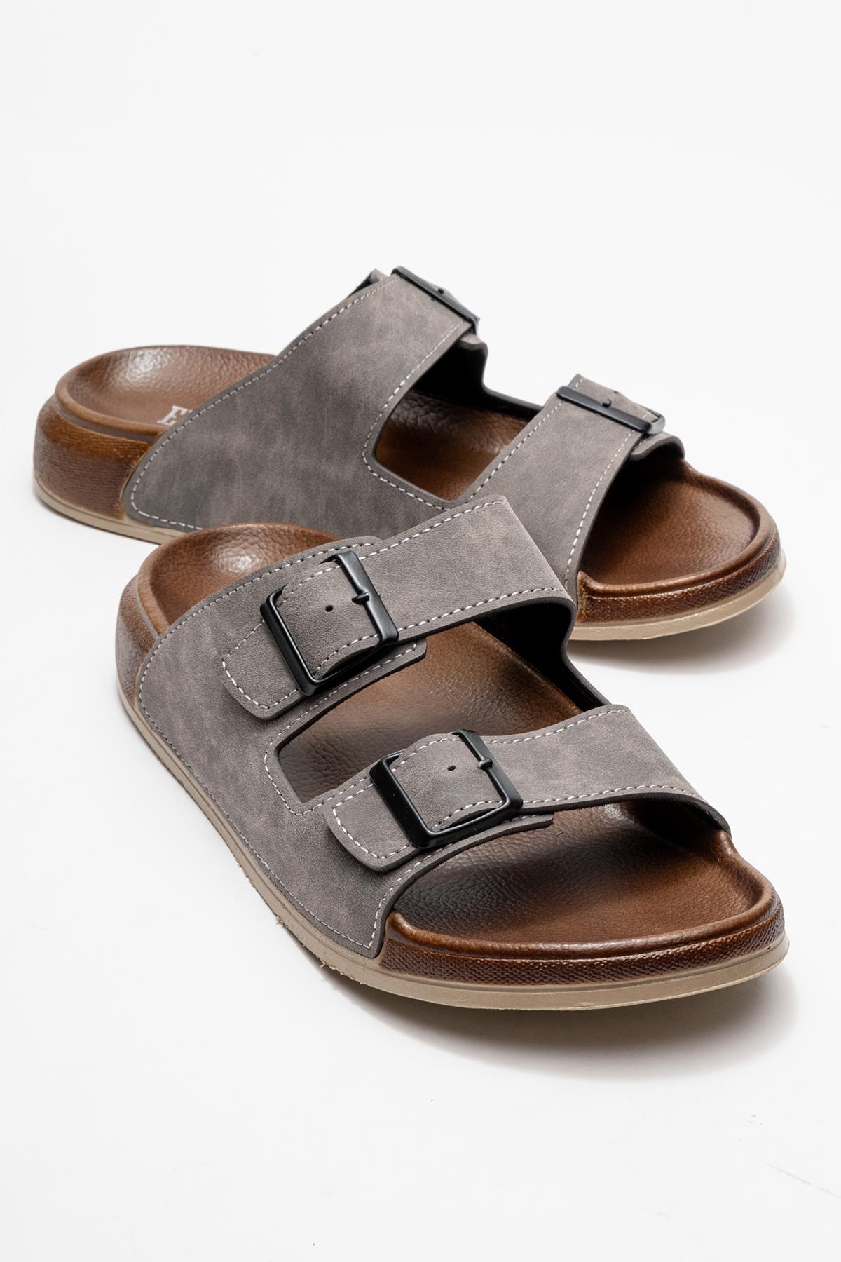 Erkek 2 Toka Kemerli Terlik GRİ - Görsel 2