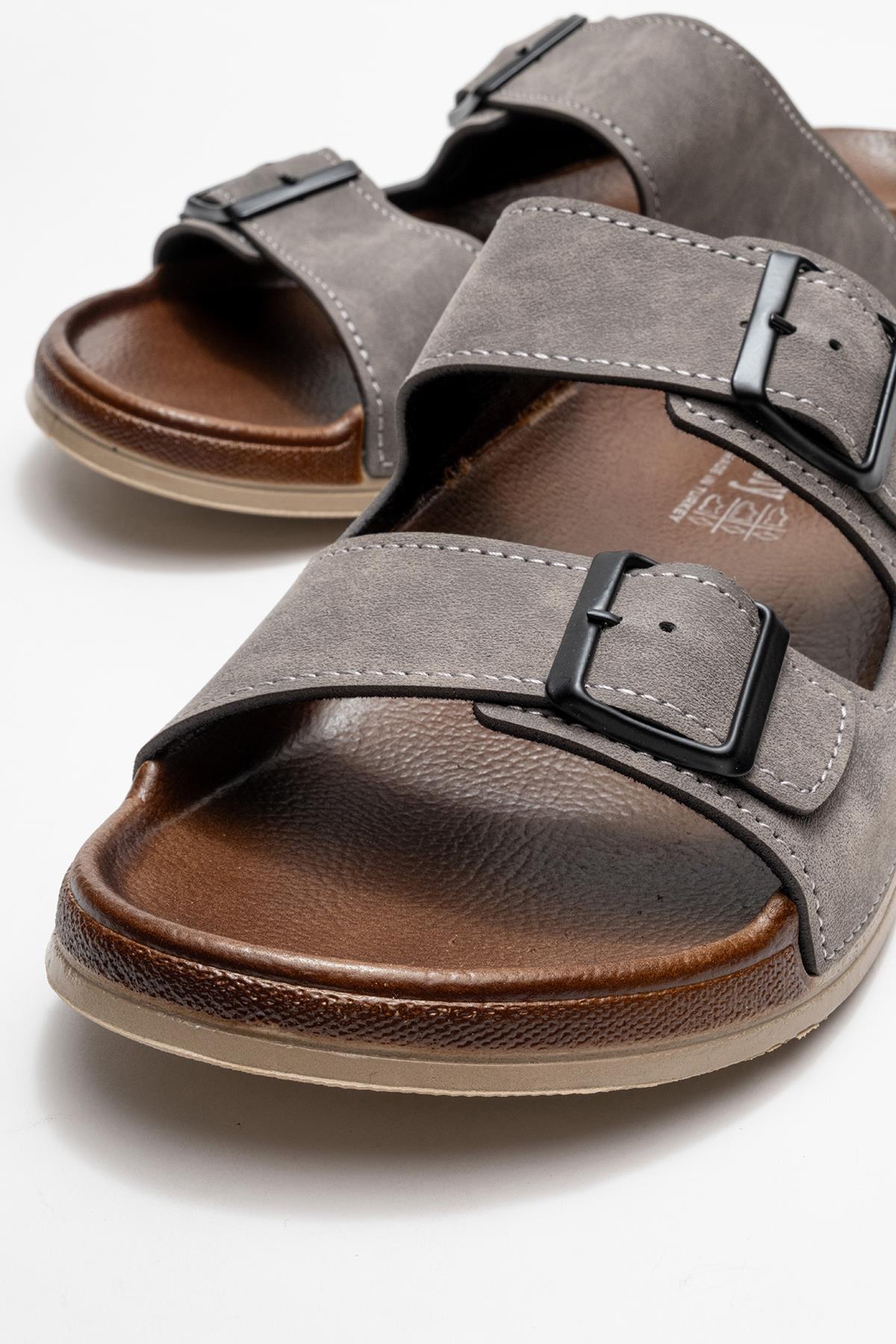 Erkek 2 Toka Kemerli Terlik GRİ - Görsel 4