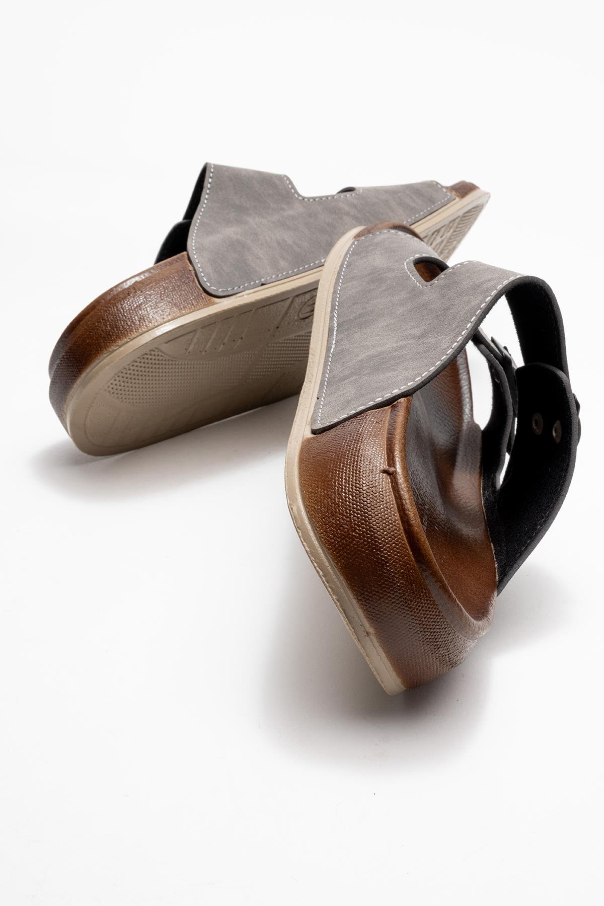 Erkek 2 Toka Kemerli Terlik GRİ - Görsel 5