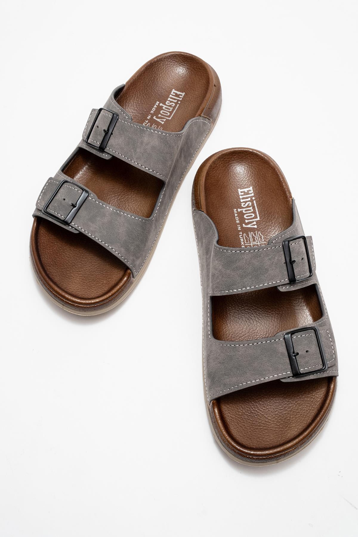 Erkek 2 Toka Kemerli Terlik GRİ - Görsel 6