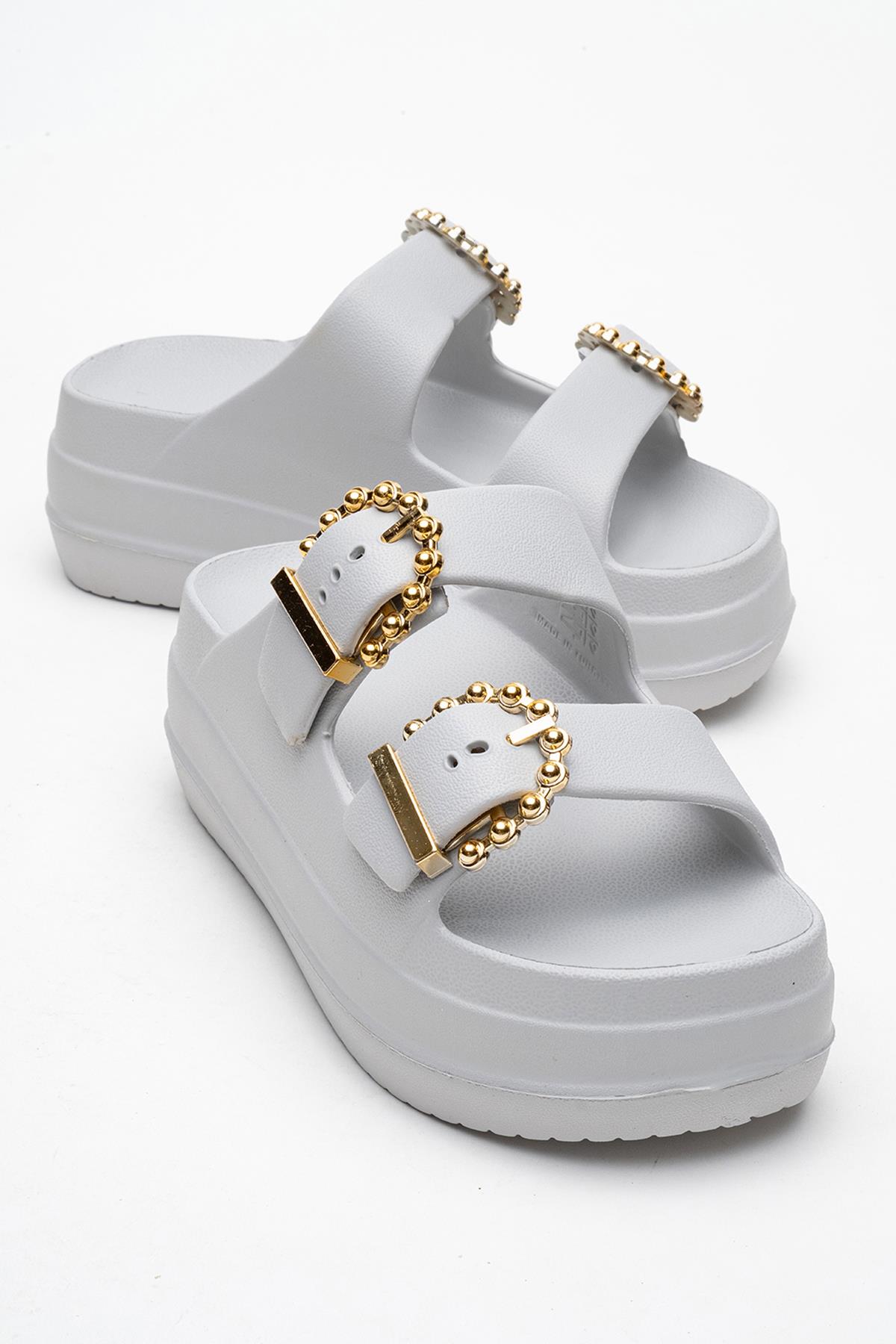 2 Tokalı Kadın Düz Terlik GRİ - Görsel 2