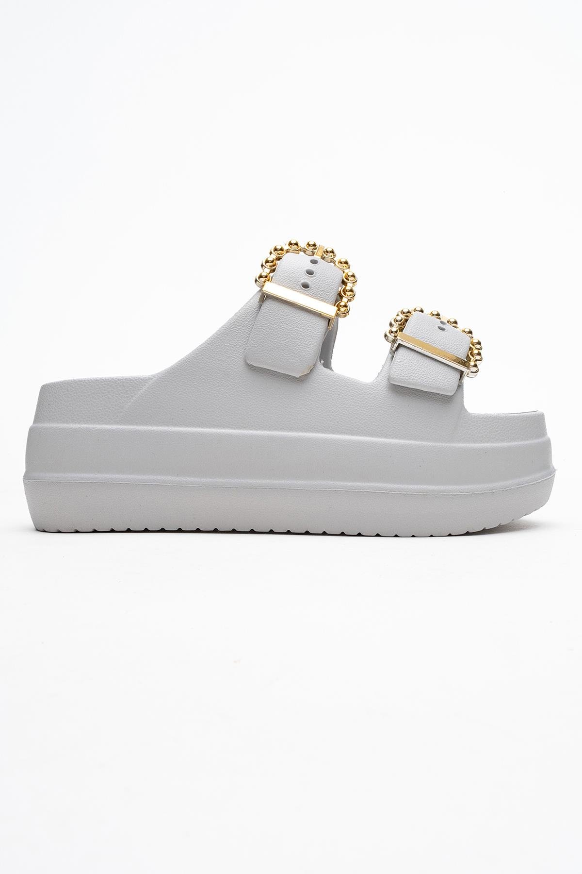 2 Tokalı Kadın Düz Terlik GRİ - Görsel 3