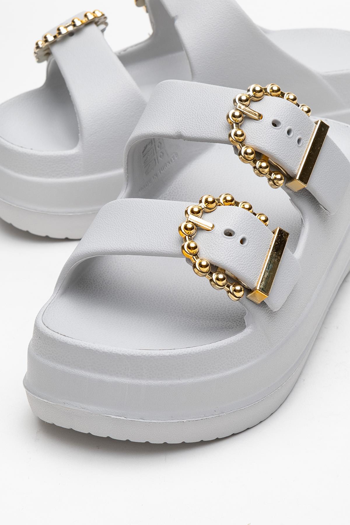 2 Tokalı Kadın Düz Terlik GRİ - Görsel 4