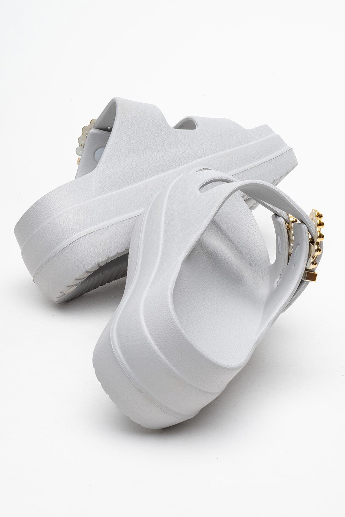 2 Tokalı Kadın Düz Terlik GRİ - Görsel 5