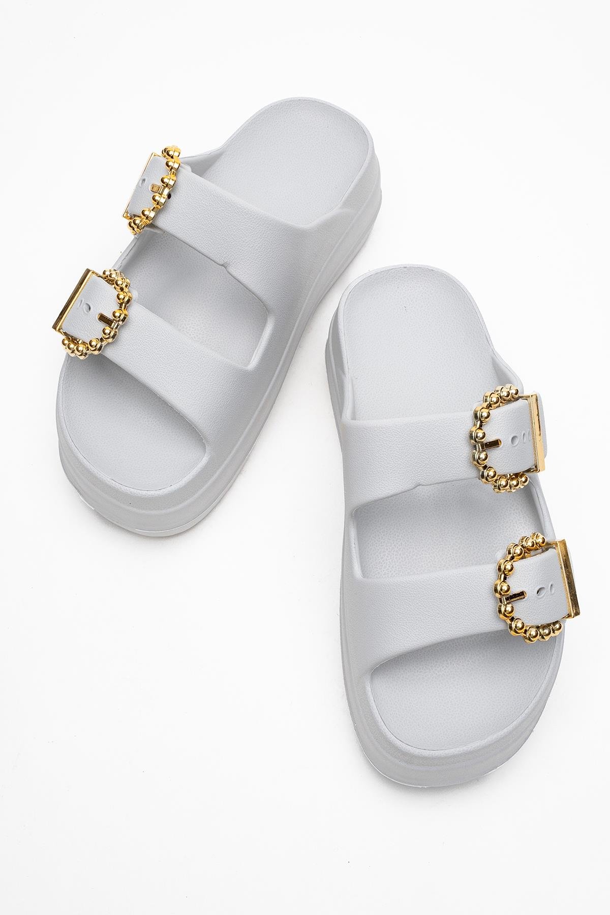 2 Tokalı Kadın Düz Terlik GRİ - Görsel 6