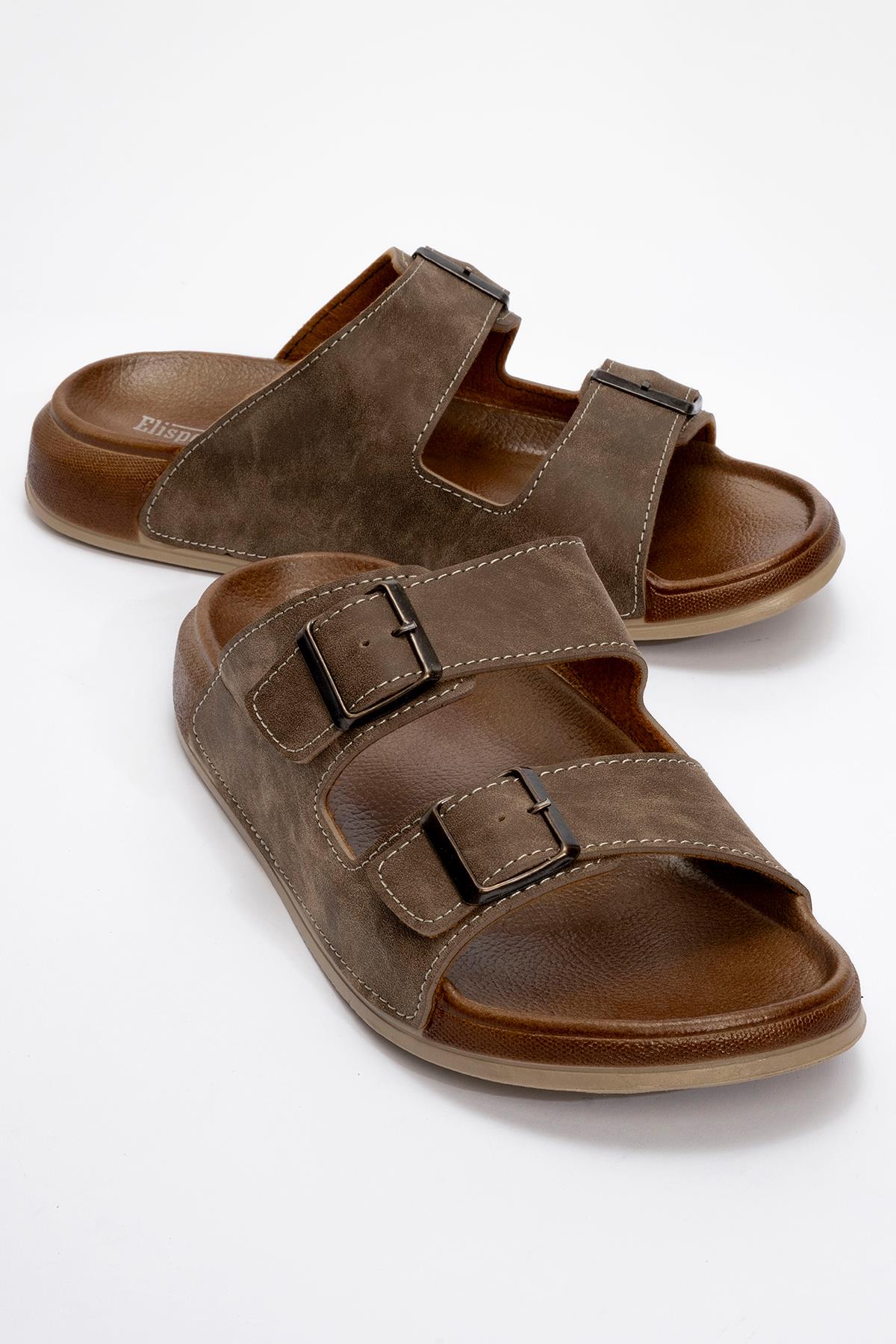 Erkek 2 Toka Kemerli Terlik VİZON - Görsel 2