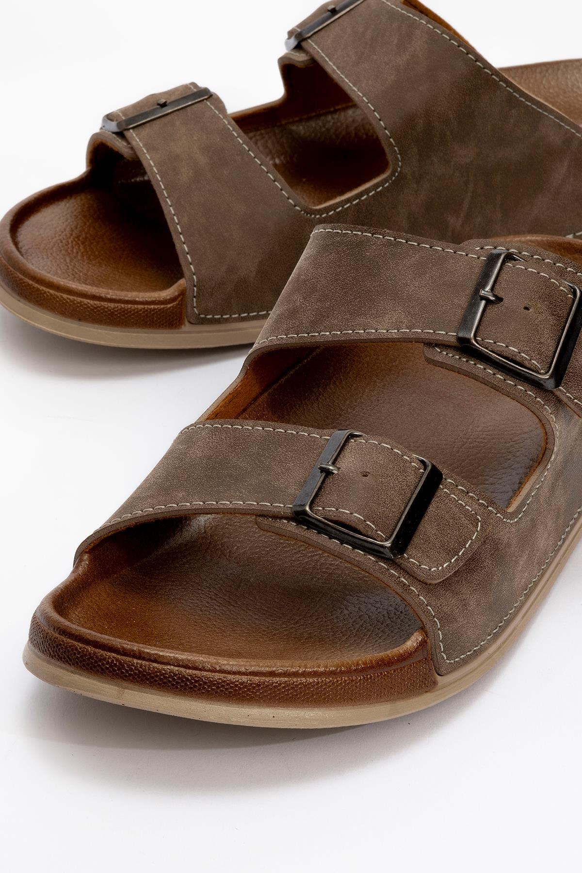 Erkek 2 Toka Kemerli Terlik VİZON - Görsel 4