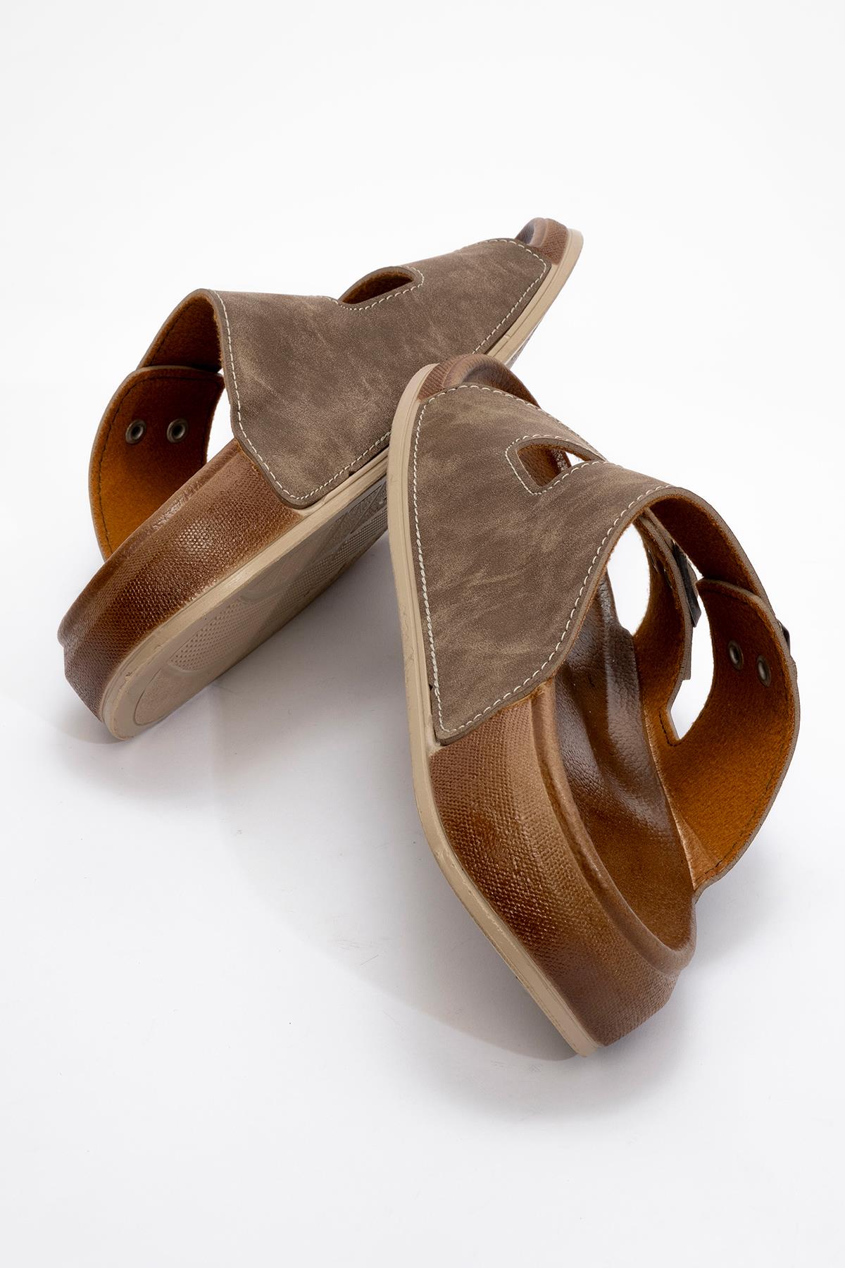 Erkek 2 Toka Kemerli Terlik VİZON - Görsel 5