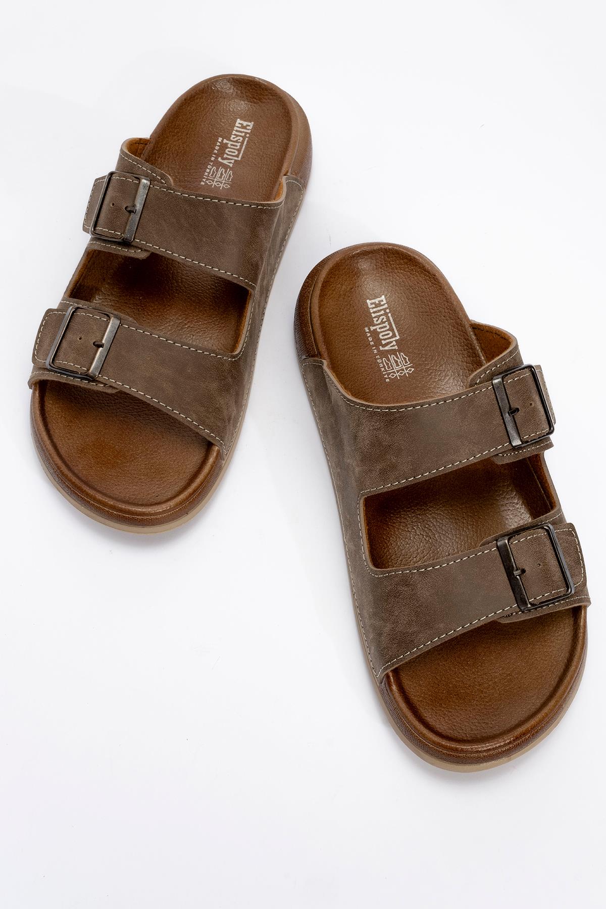 Erkek 2 Toka Kemerli Terlik VİZON - Görsel 6