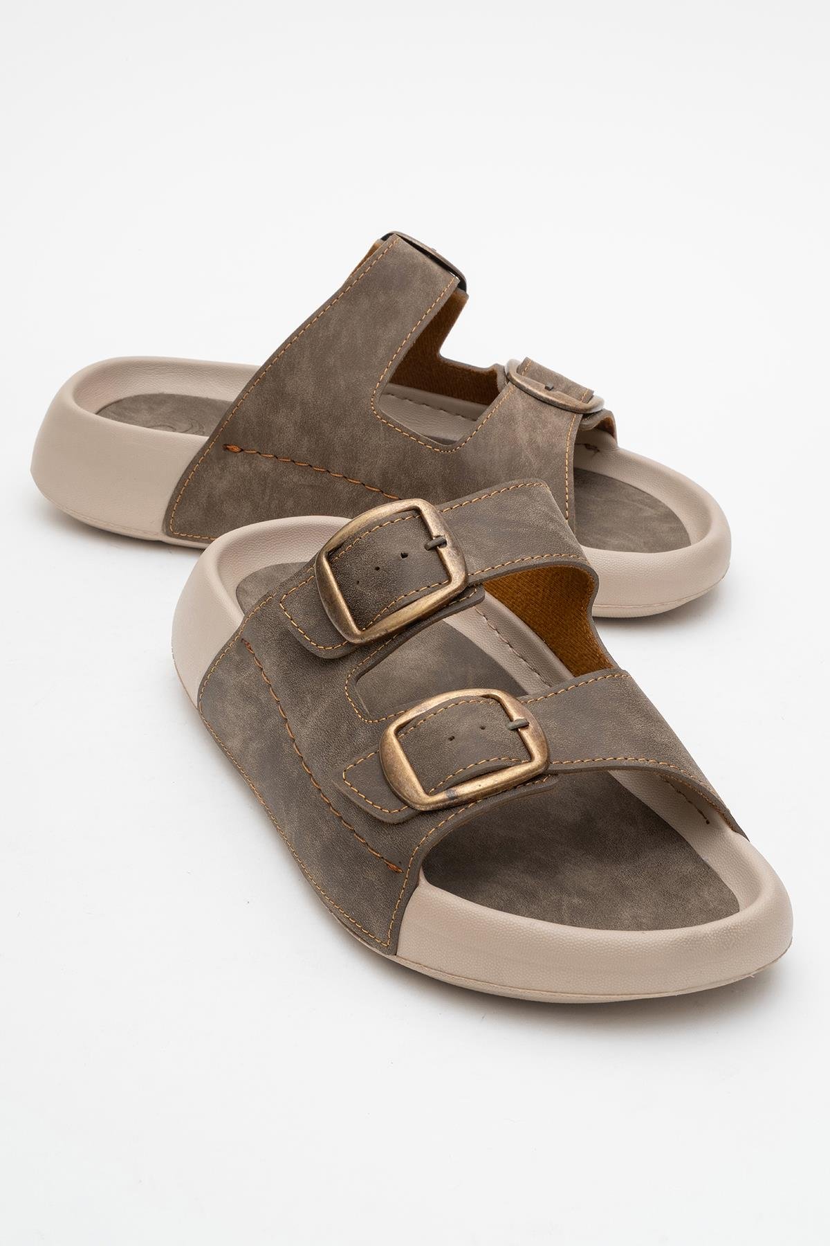 Erkek Gold Tokalı Terlik VİZON - Görsel 2