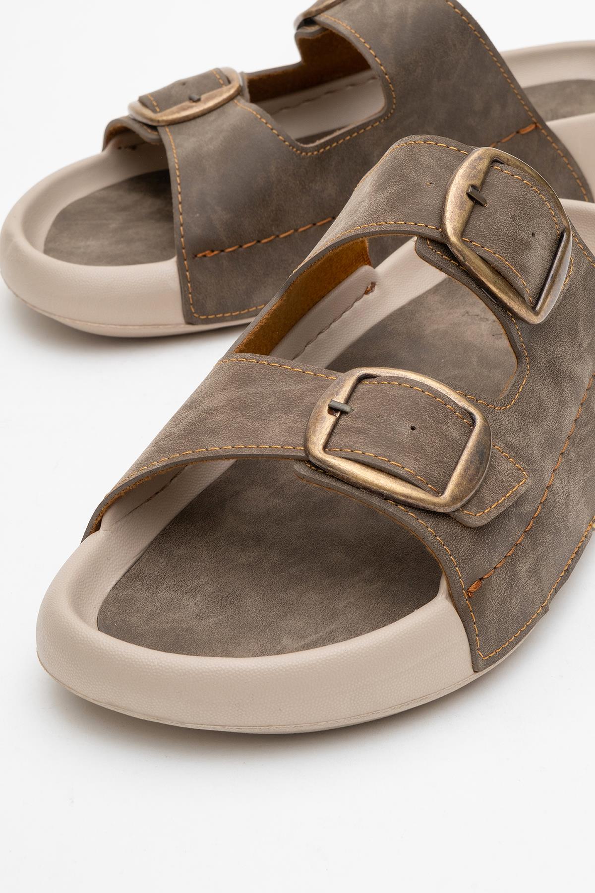 Erkek Gold Tokalı Terlik VİZON - Görsel 4