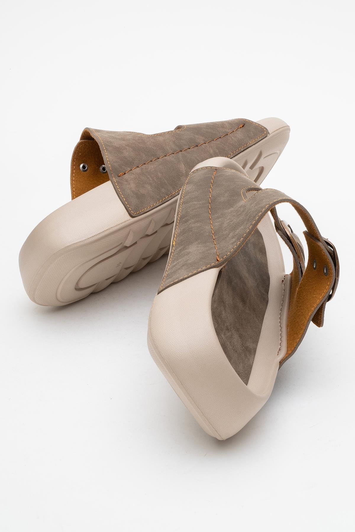 Erkek Gold Tokalı Terlik VİZON - Görsel 5