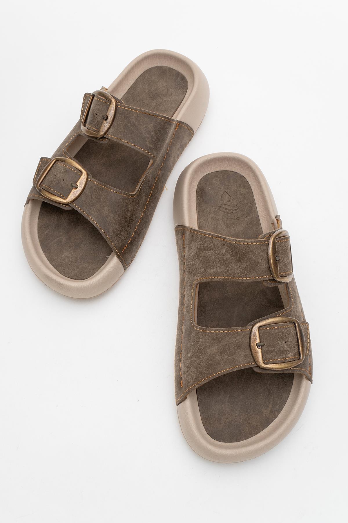 Erkek Gold Tokalı Terlik VİZON - Görsel 6