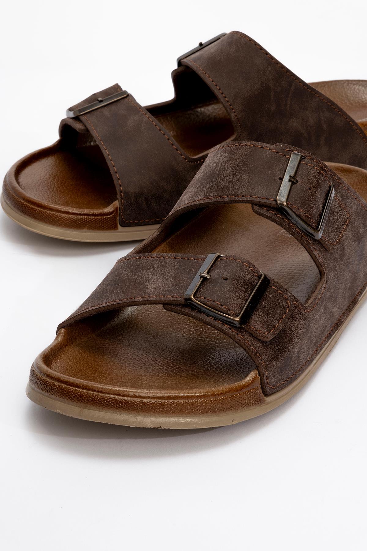 Erkek 2 Toka Kemerli Terlik KAHVE - Görsel 4