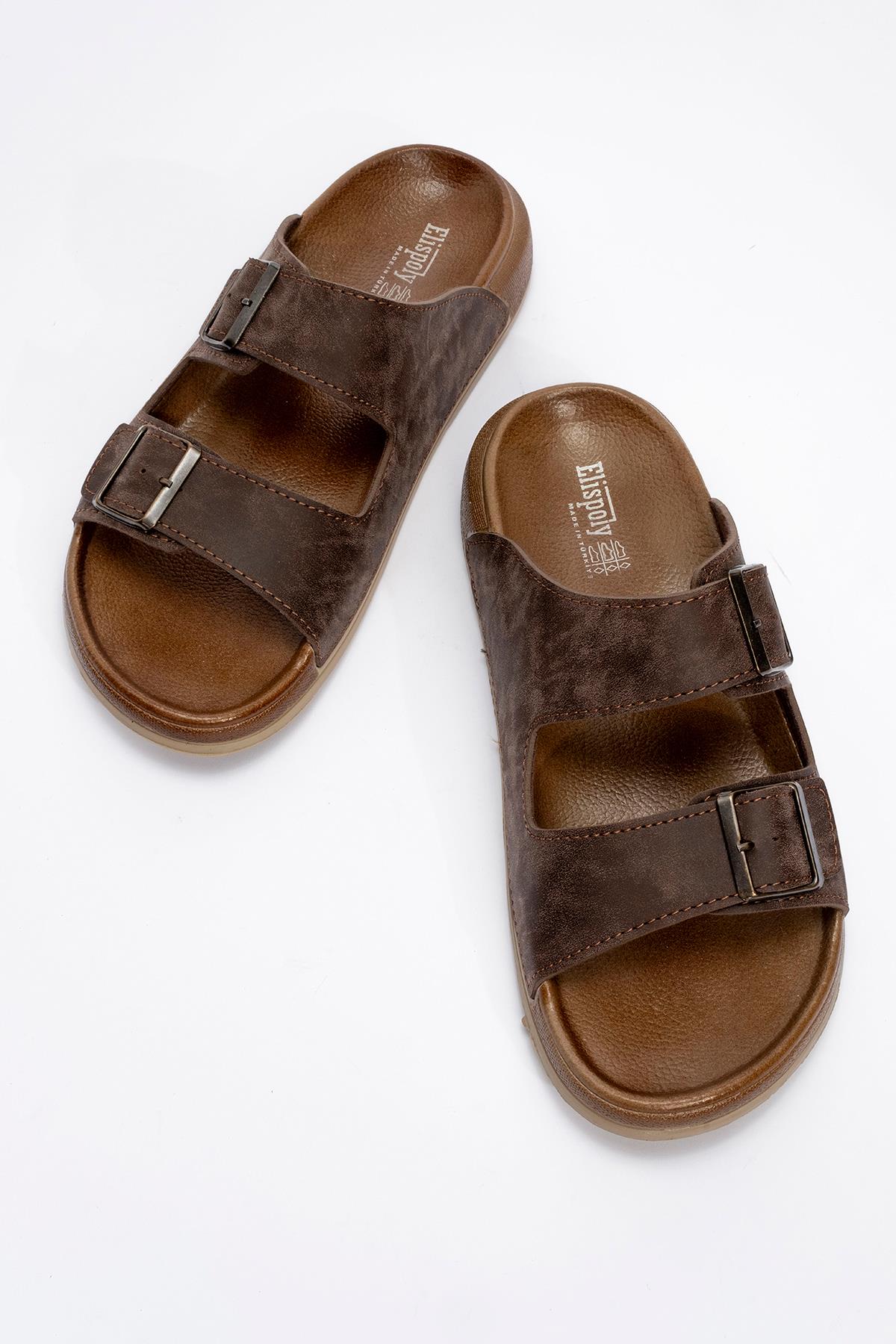 Erkek 2 Toka Kemerli Terlik KAHVE - Görsel 6