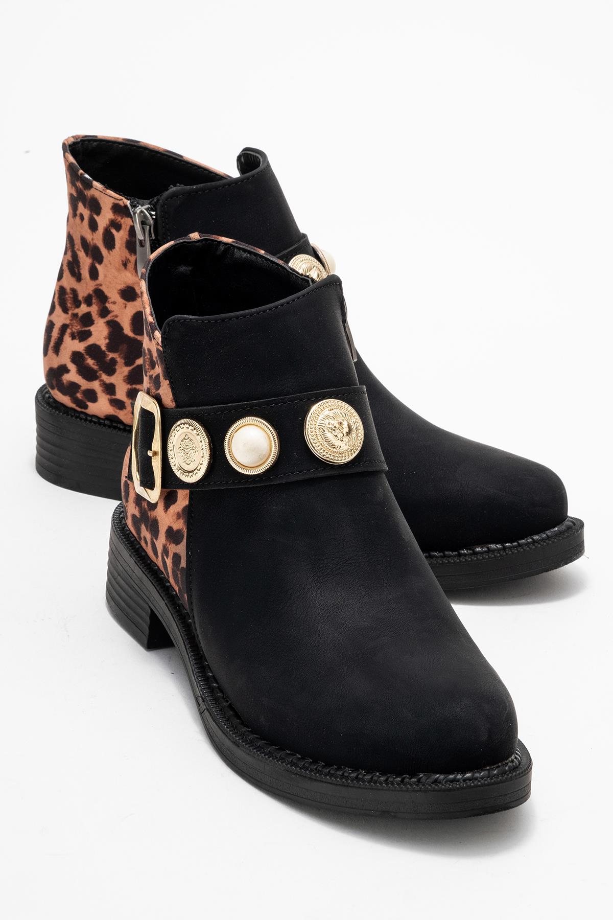 Kadın Topuklu Boğazlı Bot SİYAH ZÜMRÜT LEOPAR - Görsel 2