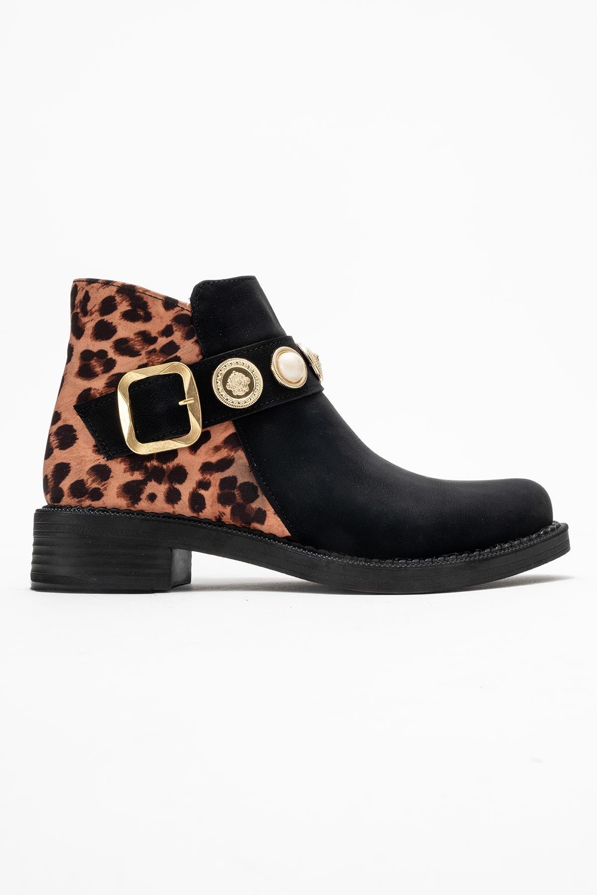 Kadın Topuklu Boğazlı Bot SİYAH ZÜMRÜT LEOPAR - Görsel 3