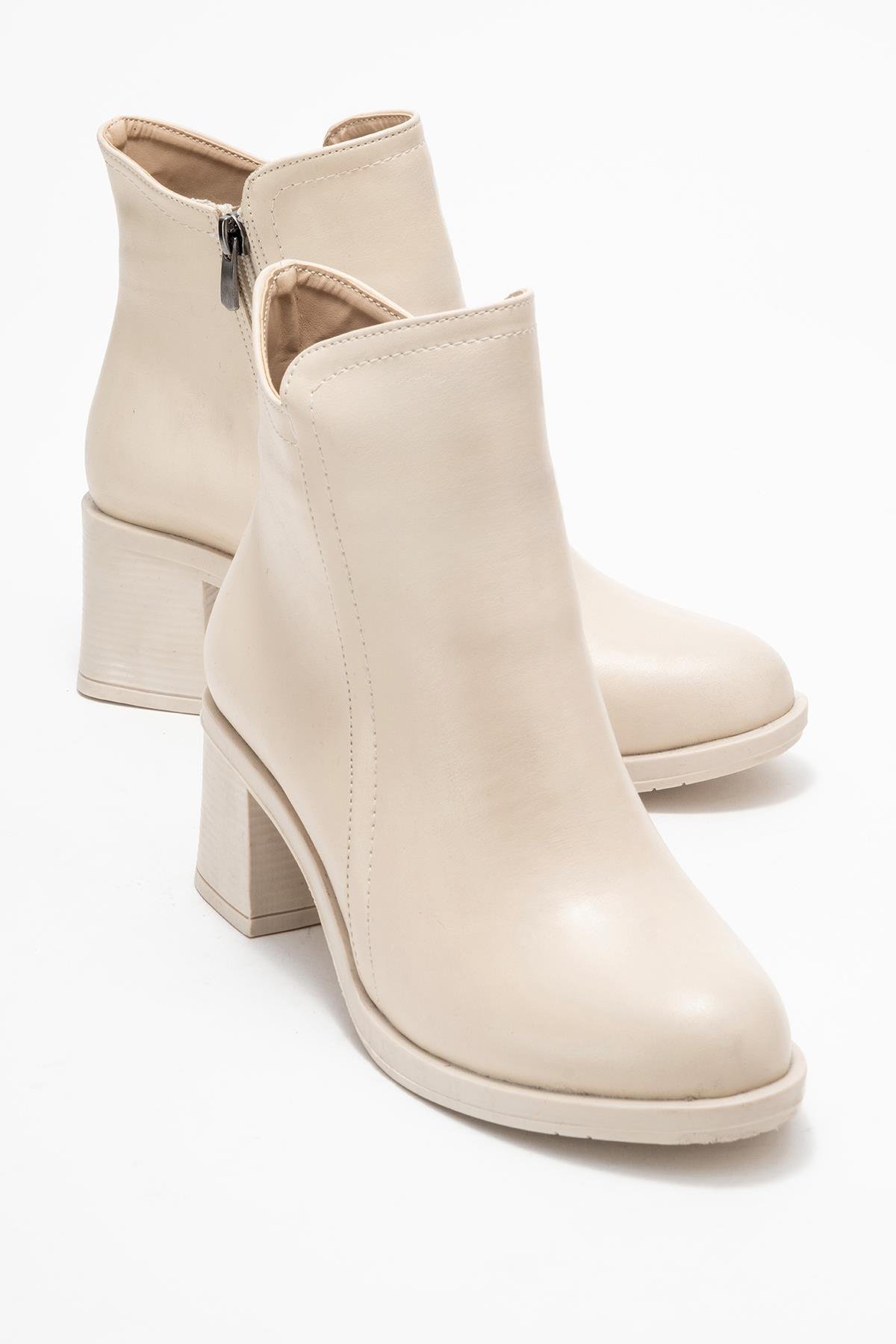 Kadın Sade Fermuarlı Bot BEJ CİLT - Görsel 2