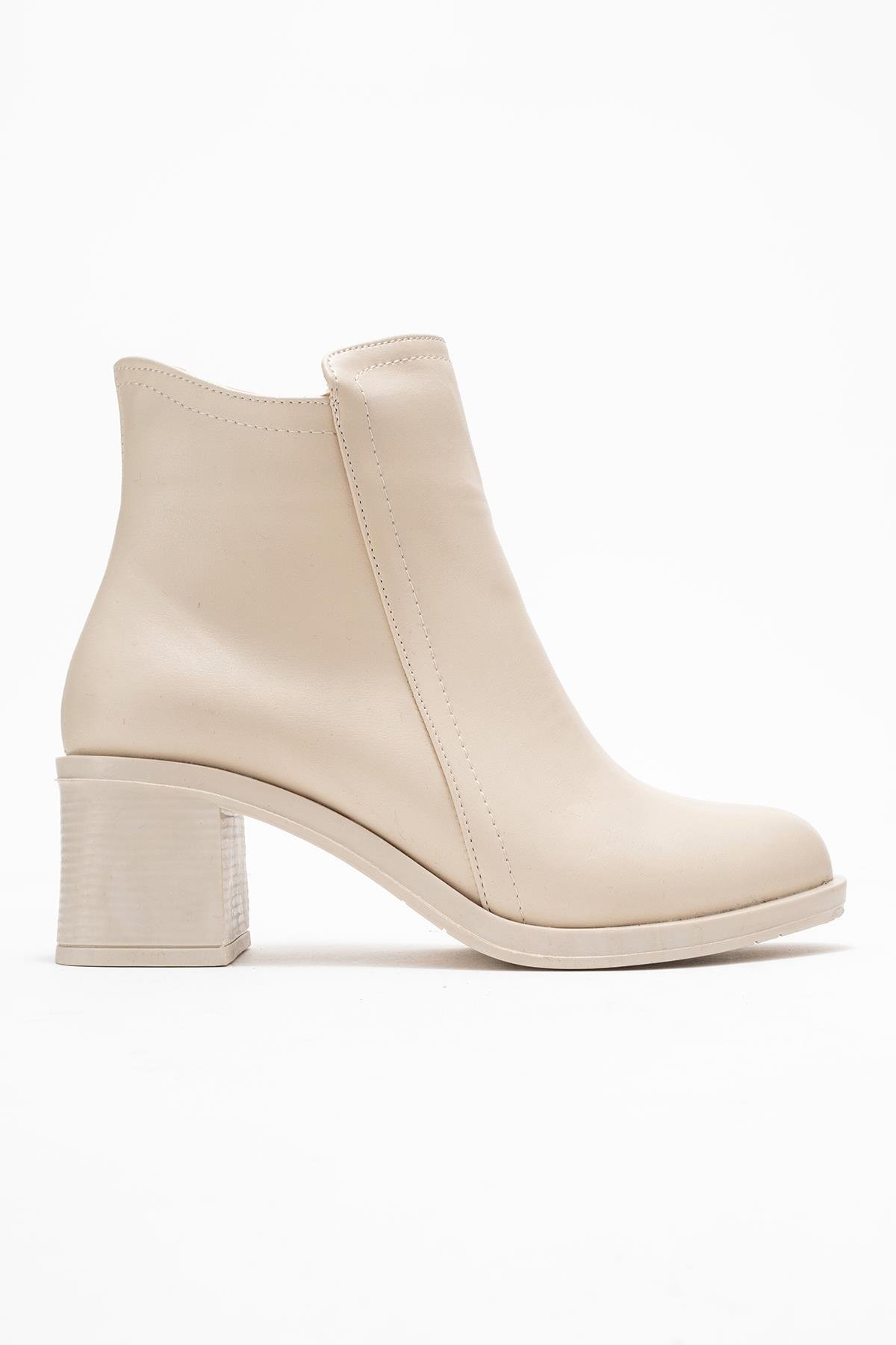 Kadın Sade Fermuarlı Bot BEJ CİLT - Görsel 3