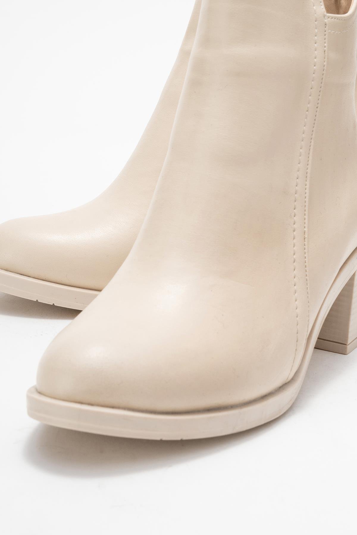 Kadın Sade Fermuarlı Bot BEJ CİLT - Görsel 4