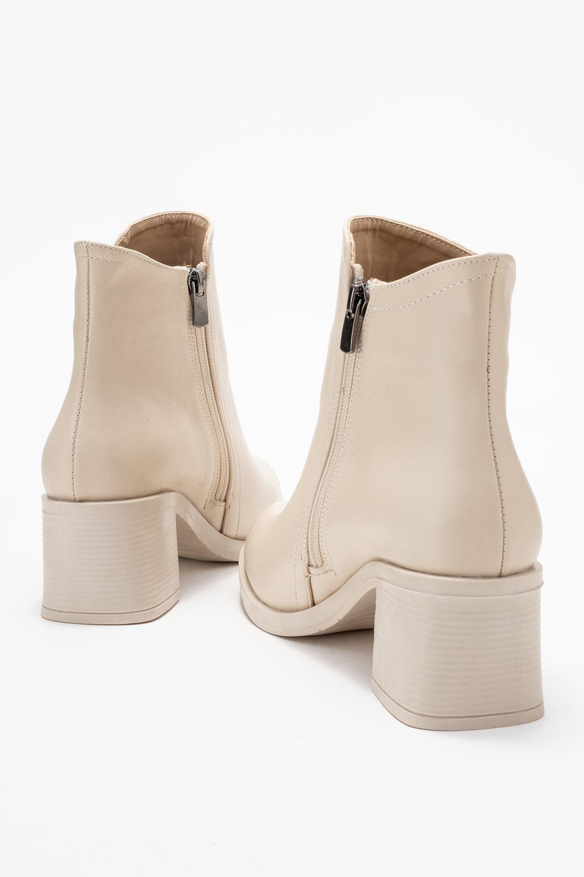 Kadın Sade Fermuarlı Bot BEJ CİLT - Görsel 5