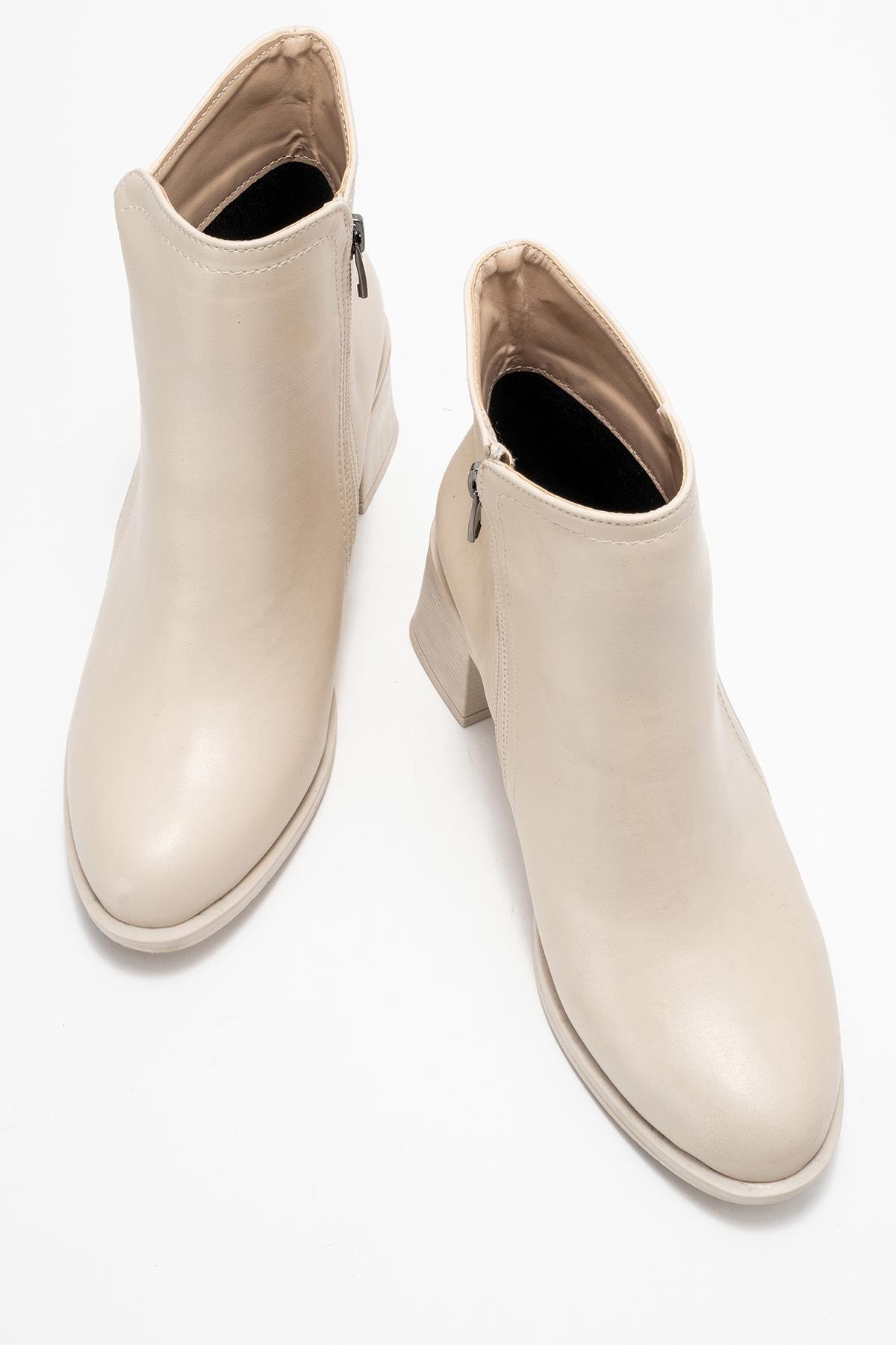 Kadın Sade Fermuarlı Bot BEJ CİLT - Görsel 6