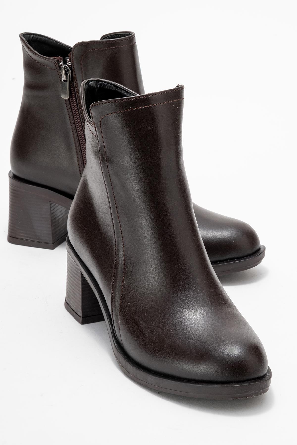 Kadın Sade Fermuarlı Bot KAHVE CİLT - Görsel 2