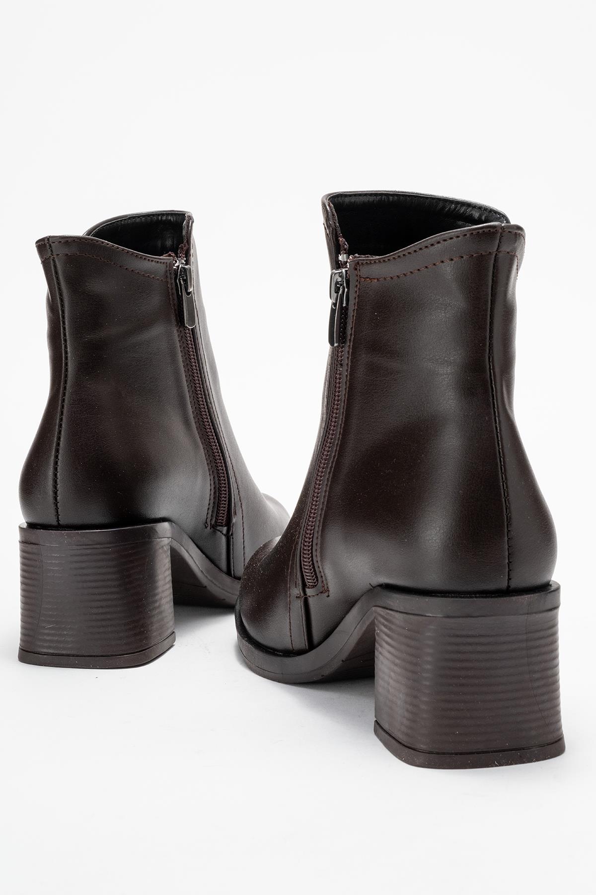 Kadın Sade Fermuarlı Bot KAHVE CİLT - Görsel 5