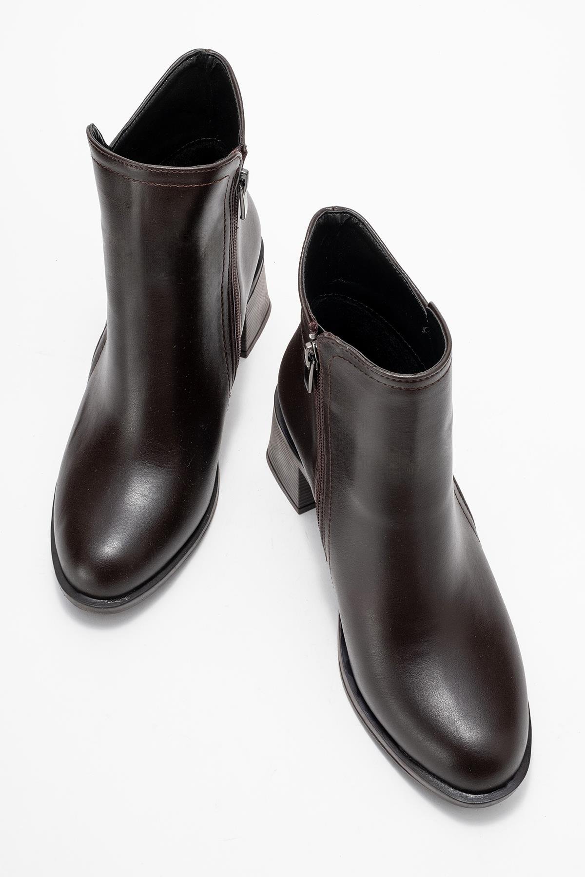 Kadın Sade Fermuarlı Bot KAHVE CİLT - Görsel 6