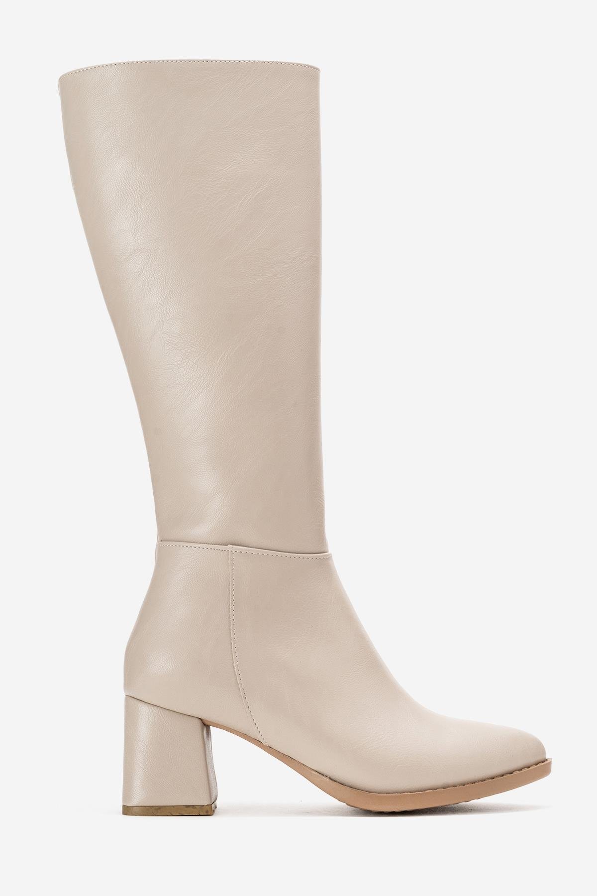 Sade Sivri Burunlu Topuklu Kadın Çizme BEJ CİLT - Görsel 3