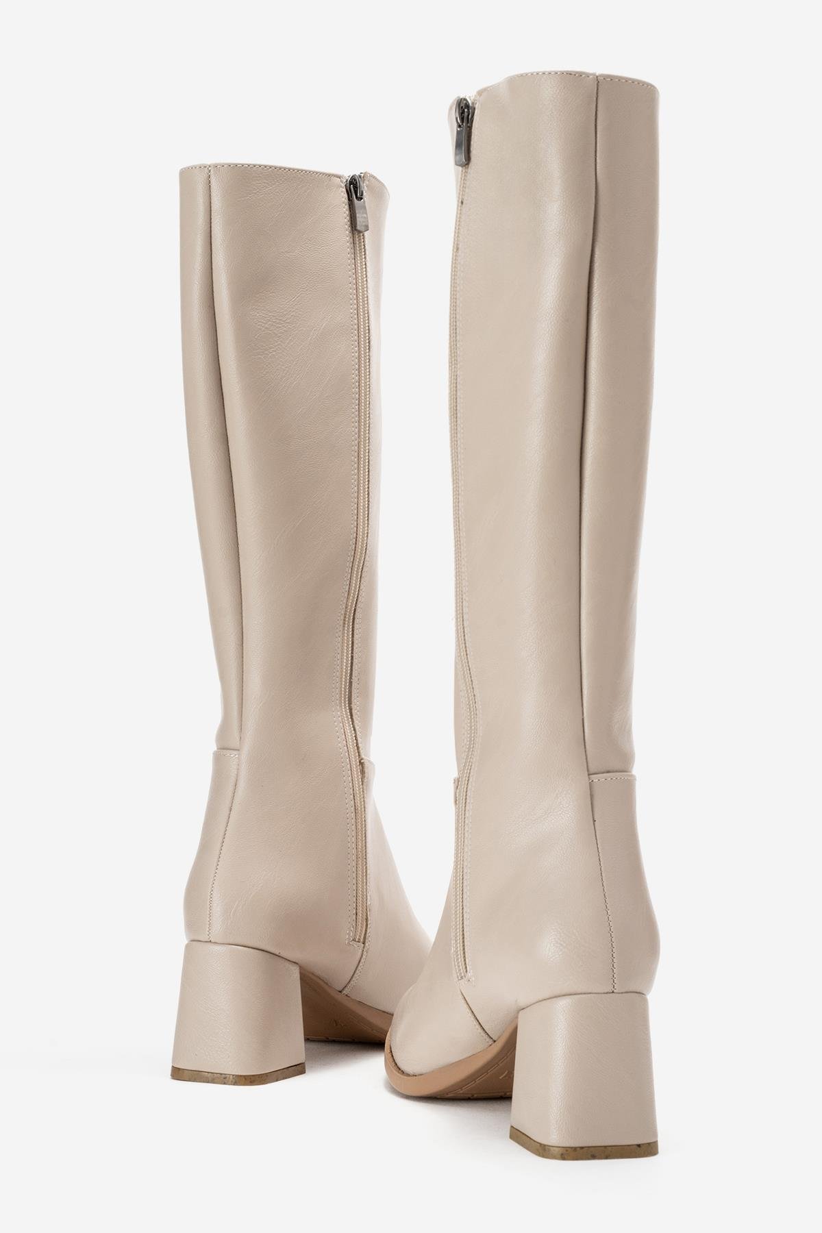 Sade Sivri Burunlu Topuklu Kadın Çizme BEJ CİLT - Görsel 5