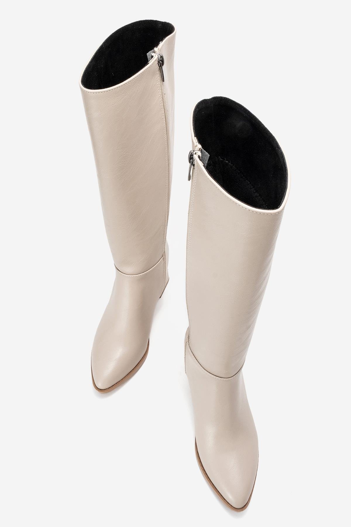 Sade Sivri Burunlu Topuklu Kadın Çizme BEJ CİLT - Görsel 6