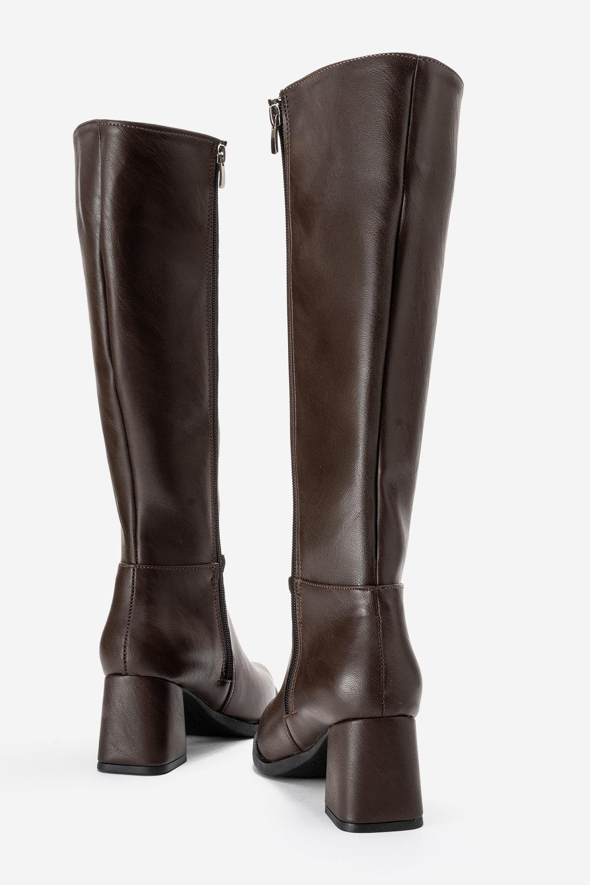 Sade Sivri Burunlu Topuklu Kadın Çizme KAHVE CİLT - Görsel 5