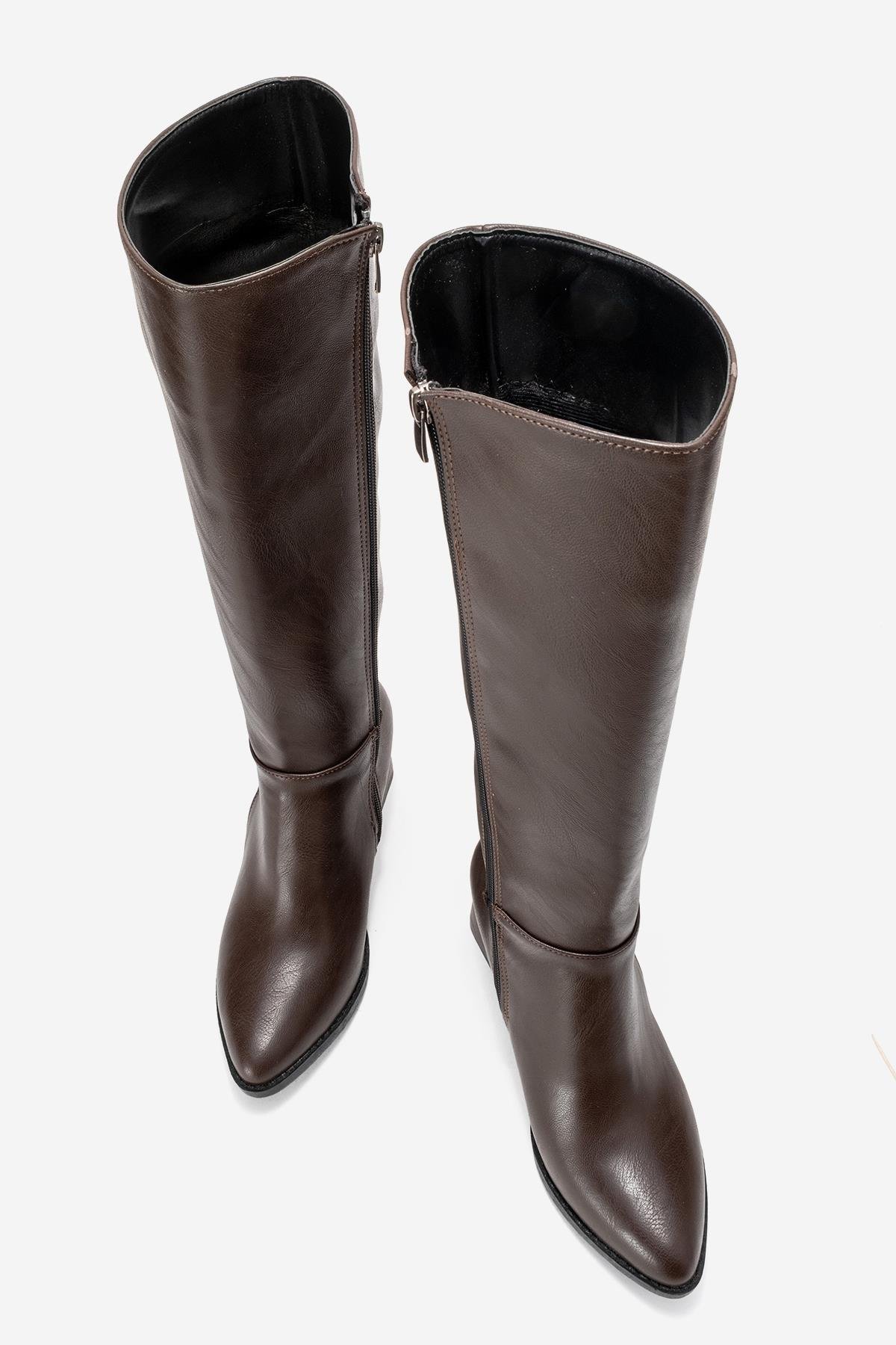 Sade Sivri Burunlu Topuklu Kadın Çizme KAHVE CİLT - Görsel 6