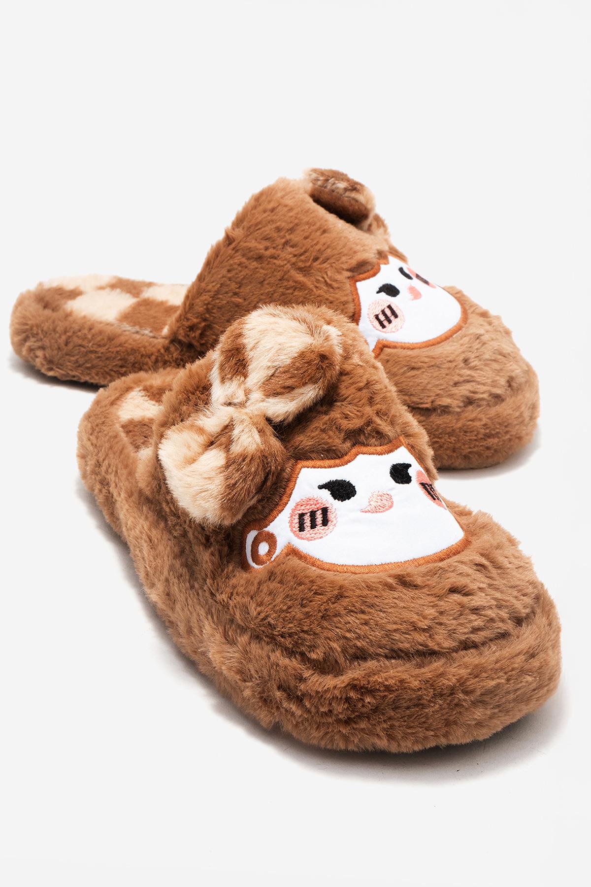 Kadın Önü Kapalı Papyonlu Ev Terliği VİZON - Görsel 2