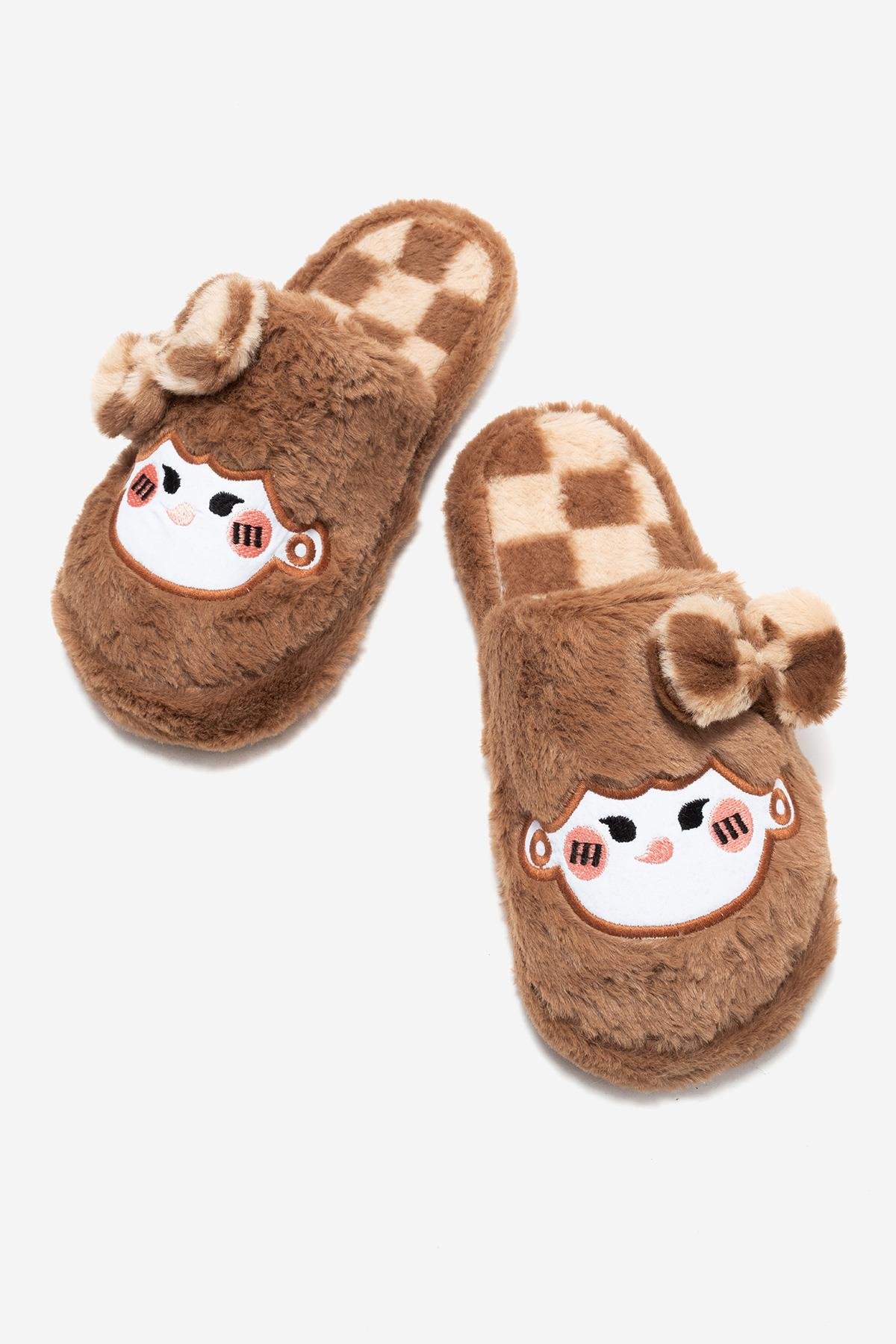 Kadın Önü Kapalı Papyonlu Ev Terliği VİZON - Görsel 6