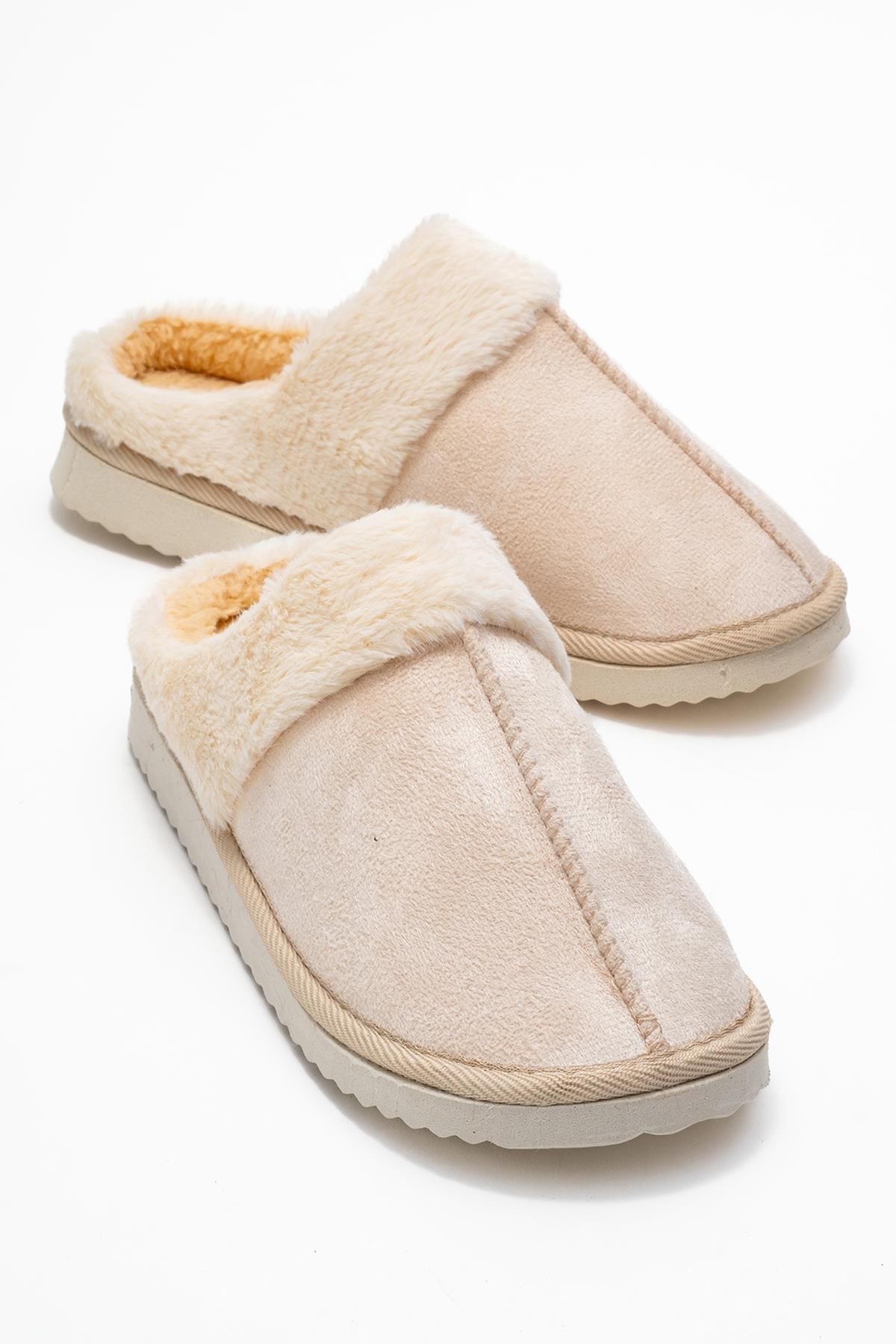 Kadın Arkası Açık Tüylü Ev Terliği;KREM - Görsel 2