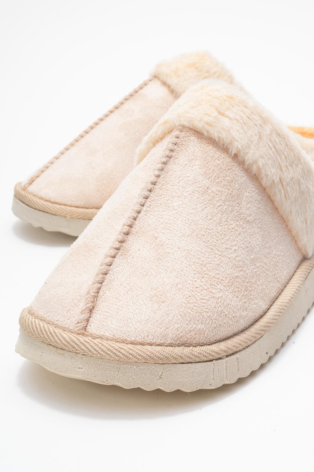 Kadın Arkası Açık Tüylü Ev Terliği;KREM - Görsel 4